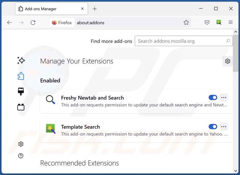 Remoção das extensões do Mozilla Firefox relacionadas com o finditquicksearch.com