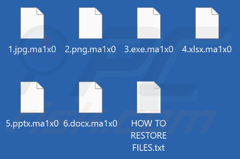 Ficheiros encriptados pelo ransomware Ma1x0 (extensão .ma1x0)