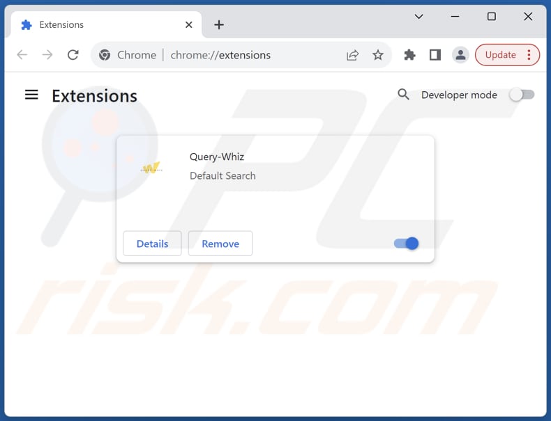 Remoção das extensões do Google Chrome relacionadas com query-whiz.com