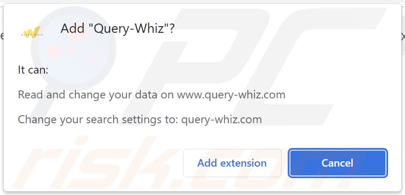 Sequestrador de navegador Query-Whiz a pedir permissões