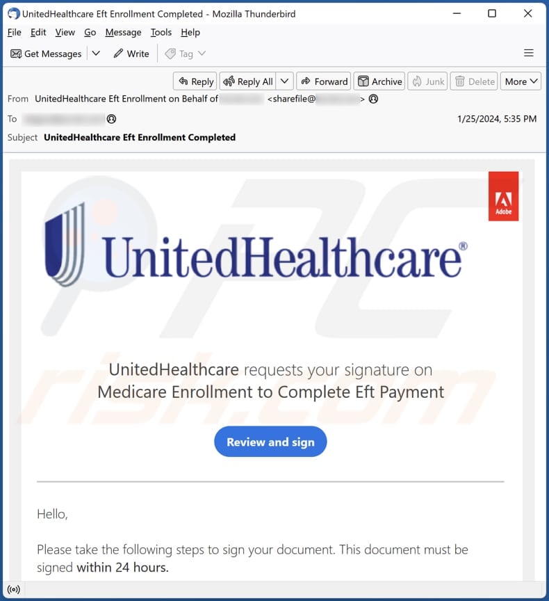 UnitedHealthcare campanha de spam por correio eletrónico