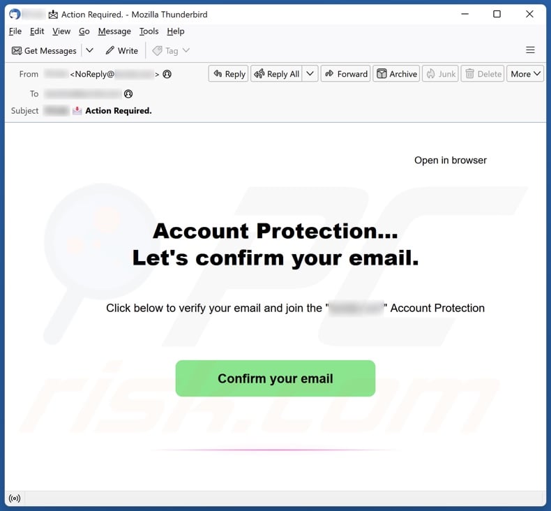 Account Protection campanha de spam por correio eletrónico
