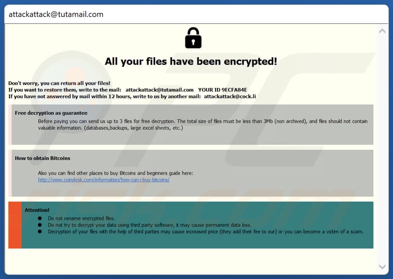 ATCK ransomware pop-up nota de resgate