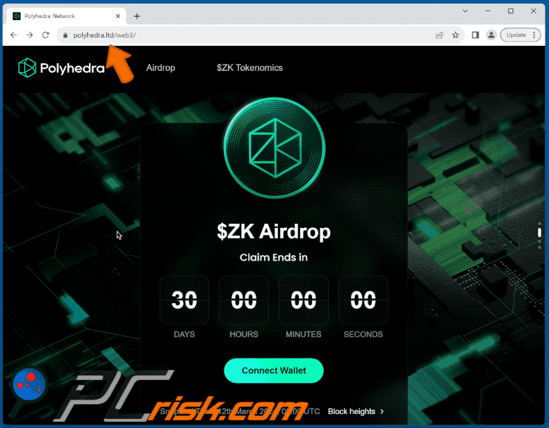 Aparecimento de poliedros Rede $ZK Airdrop scam (GIF)