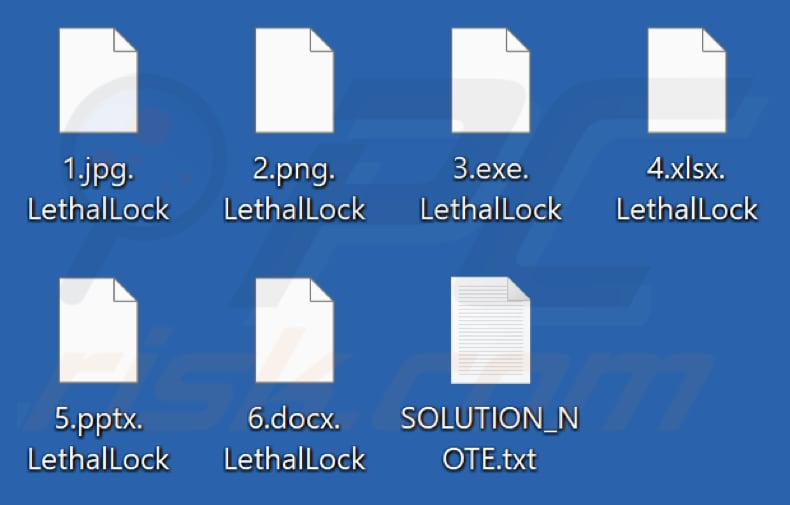 Ficheiros encriptados pelo ransomware Lethal Lock (extensão .LethalLock)