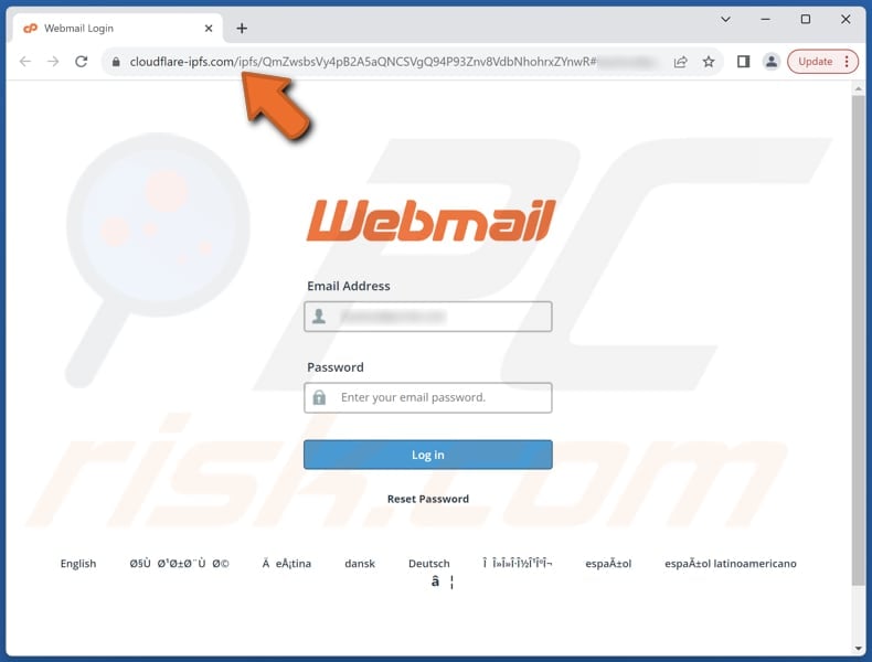 Roundcube Password Set To Expire página de phishing do e-mail scam