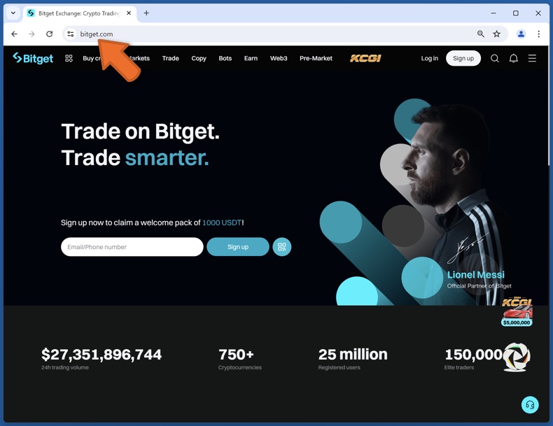 Aspeto do sítio Web Bitget real (bitget.com)