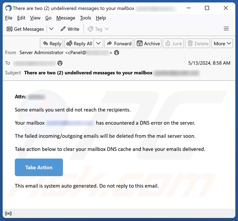 DNS Error campanha de spam por correio eletrónico