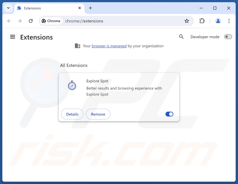 Remoção das extensões do Google Chrome relacionadas com o explorespot.io