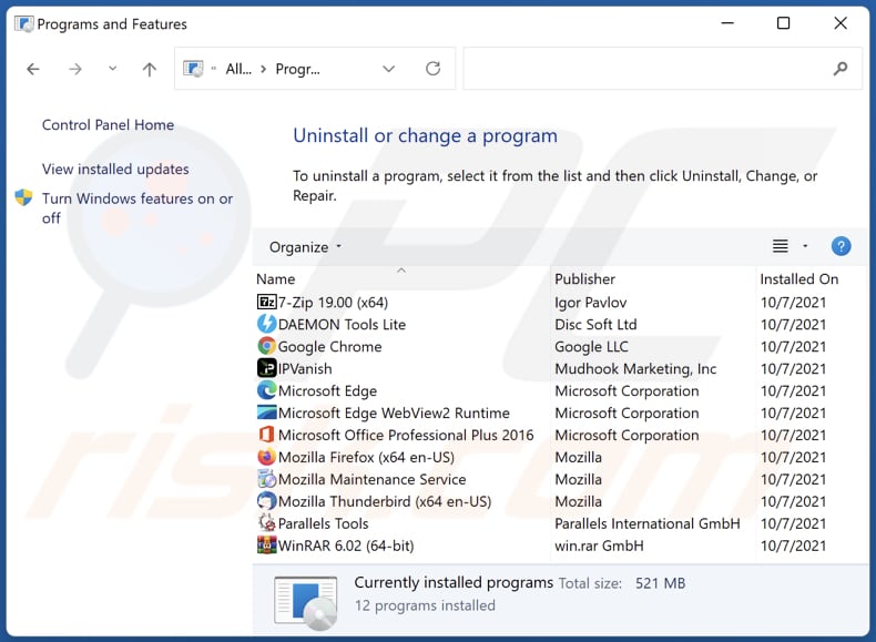 Desinstalação do adware Guardian Angel através do Painel de Controlo