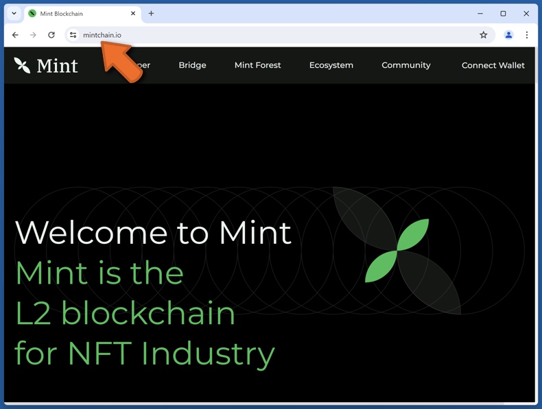 Aspeto do sítio Web real da Casa da Moeda (mintchain.io)