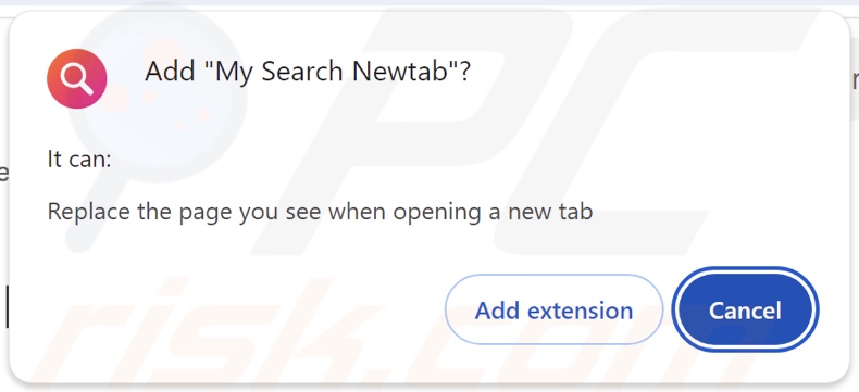 My Search Newtab Sequestrador de navegador a pedir permissões