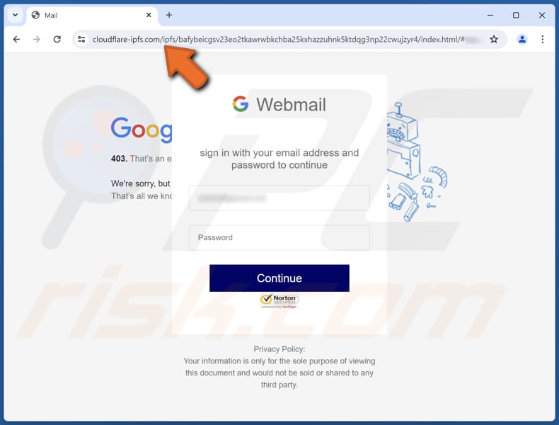 New Messages Notification Página de phishing do Email Scam