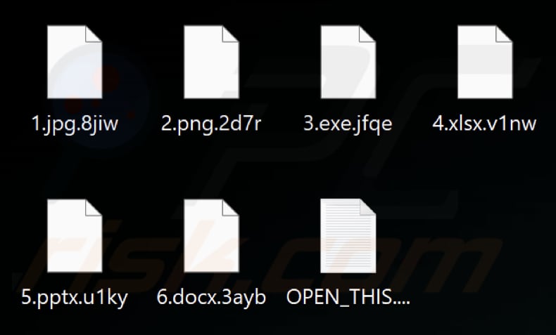 Ficheiros encriptados pelo ransomware OCEANS (quatro caracteres aleatórios como extensões)