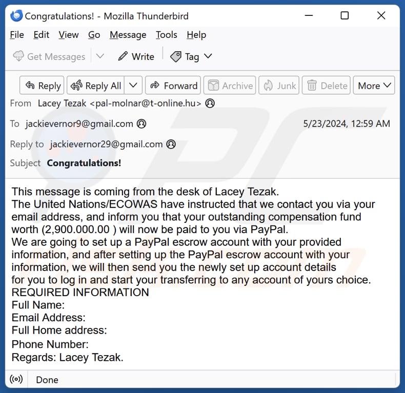 PayPal Escrow Account campanha de spam por correio eletrónico