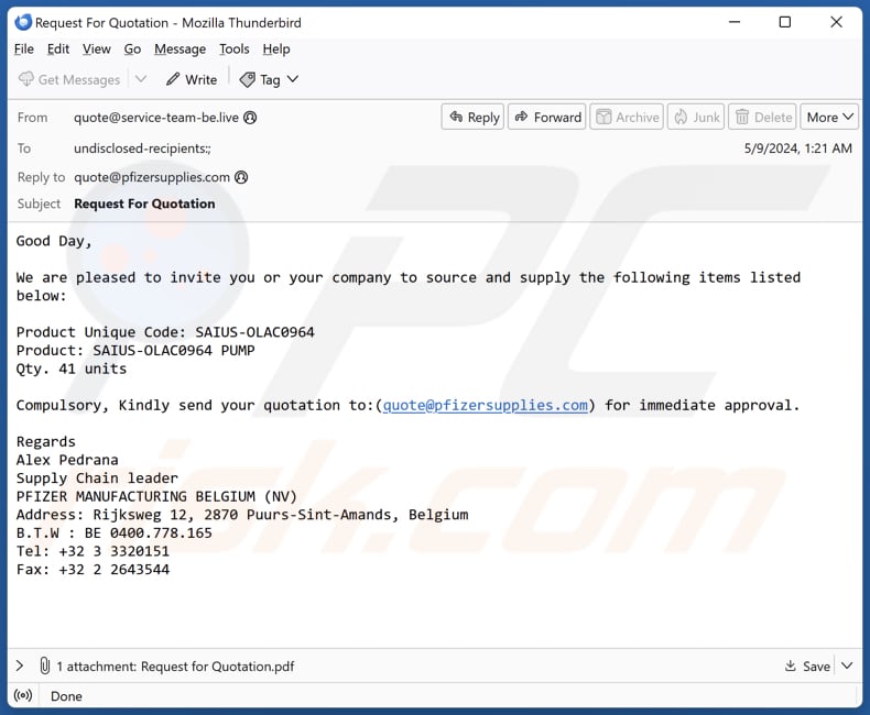 Pfizer Supply Email Scam terceira variante
