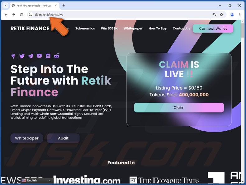 Retik Finance Giveaway fraude