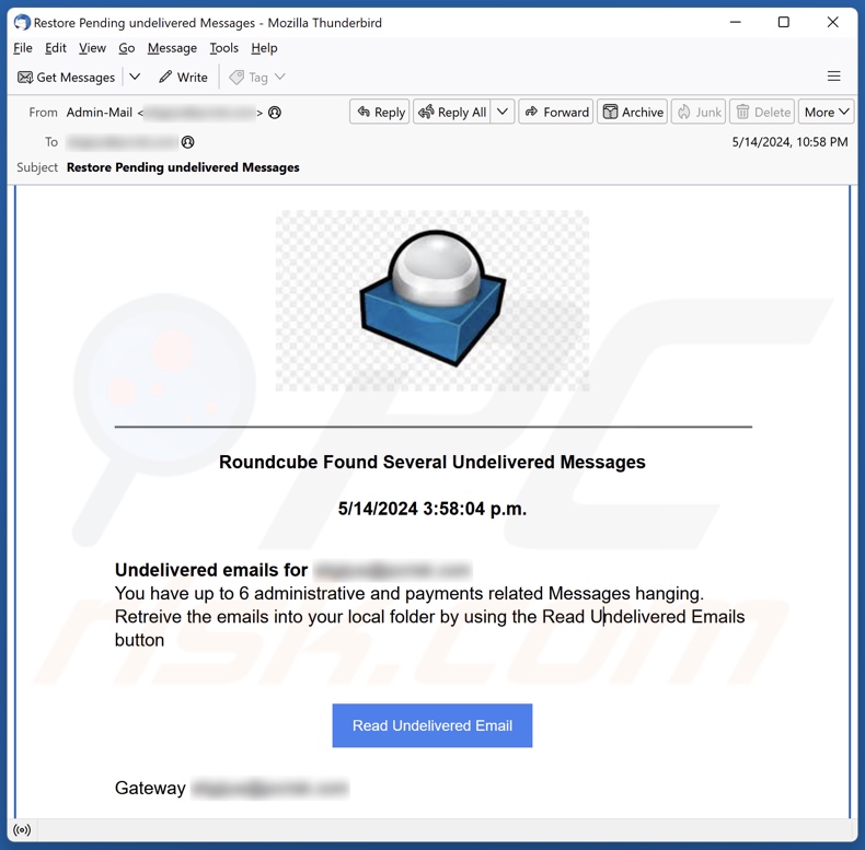 Roundcube Found Several Undelivered Messages campanha de spam por correio eletrónico