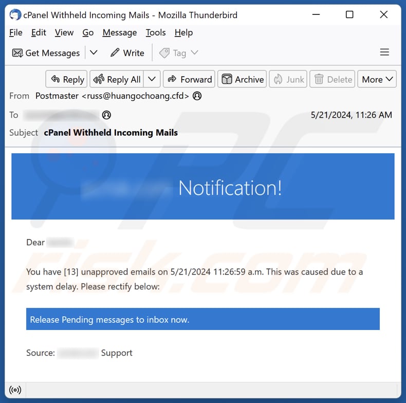 Unapproved Emails campanha de spam por correio eletrónico