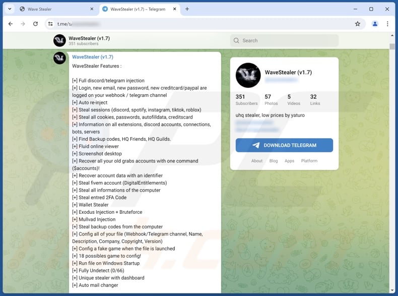 WaveStealer malware promovido no Telegram