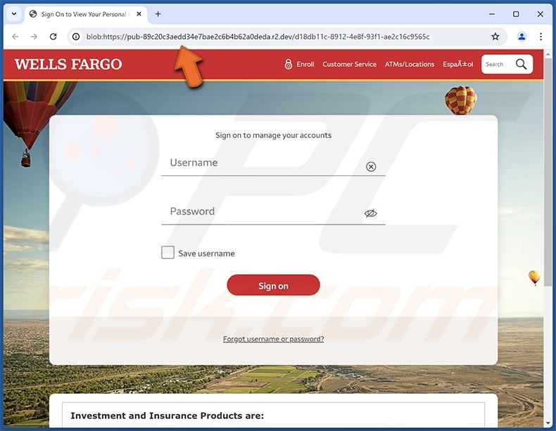 Wells Fargo - Card Activity Verification página de phishing do e-mail scam