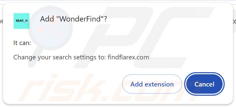 WonderFind browser hijacker a pedir permissões