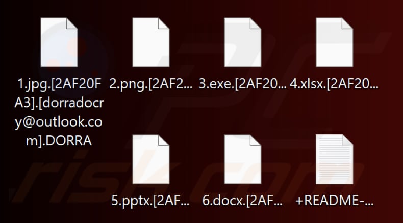Ficheiros encriptados pelo ransomware DORRA (extensão .DORRA)