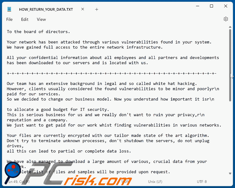 El Dorado ransomware ficheiro de texto (HOW_RETURN_YOUR_DATA.TXT)