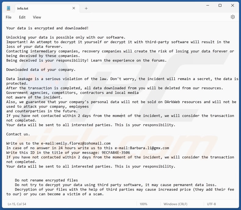 Lexus ransomware ficheiro de texto (info.txt)