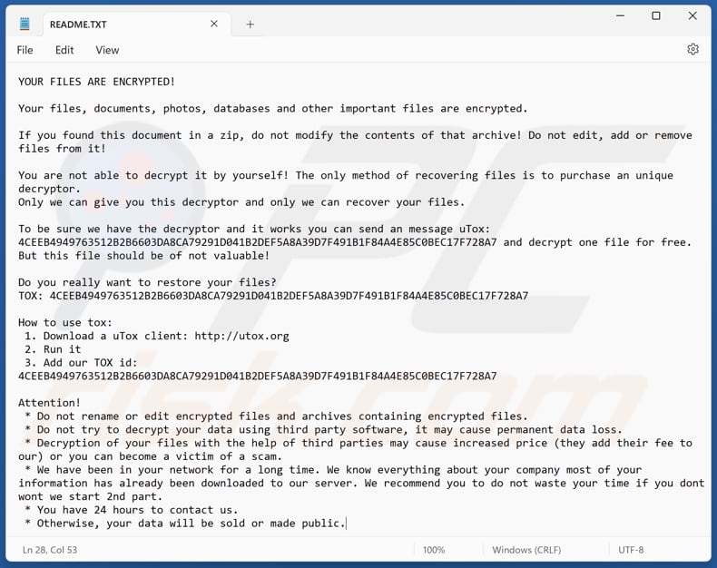 Orbit ransomware ficheiro de texto (README.TXT)