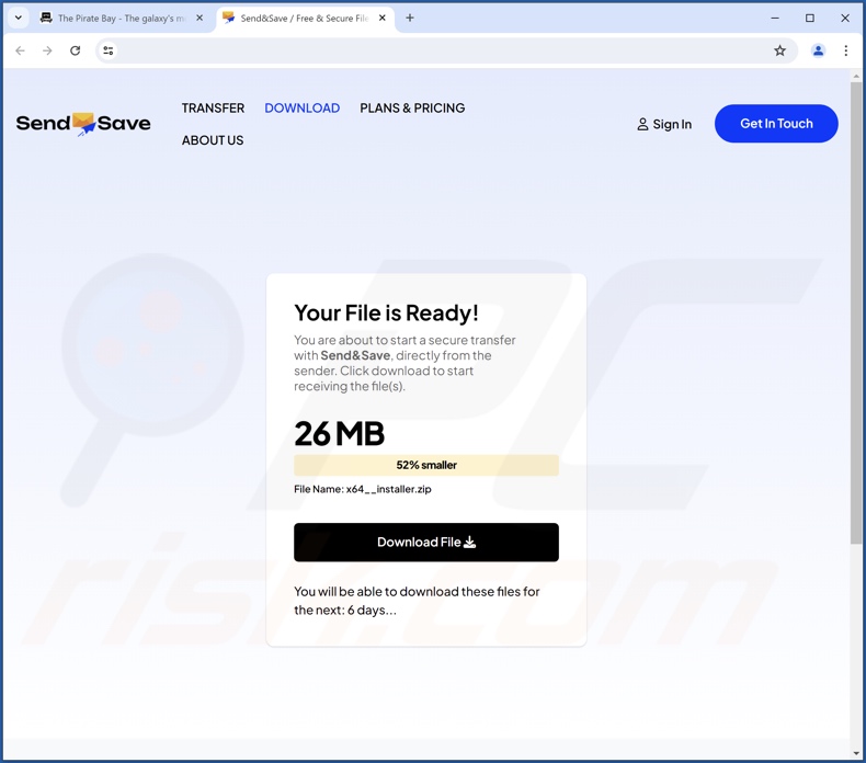 Sítio Web utilizado para promover o PrivAci PUA