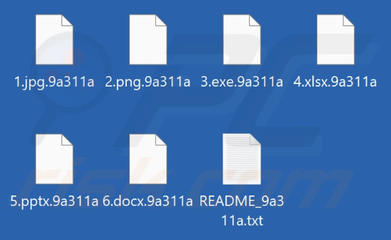 Ficheiros encriptados pelo ransomware RansomHub (extensão aleatória)