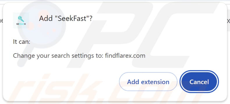 SeekFast browser hijacker asking for permissions