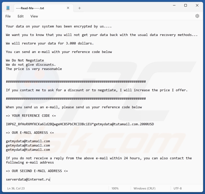 2000USD ransomware nota de resgate (----Read-Me-----.txt)