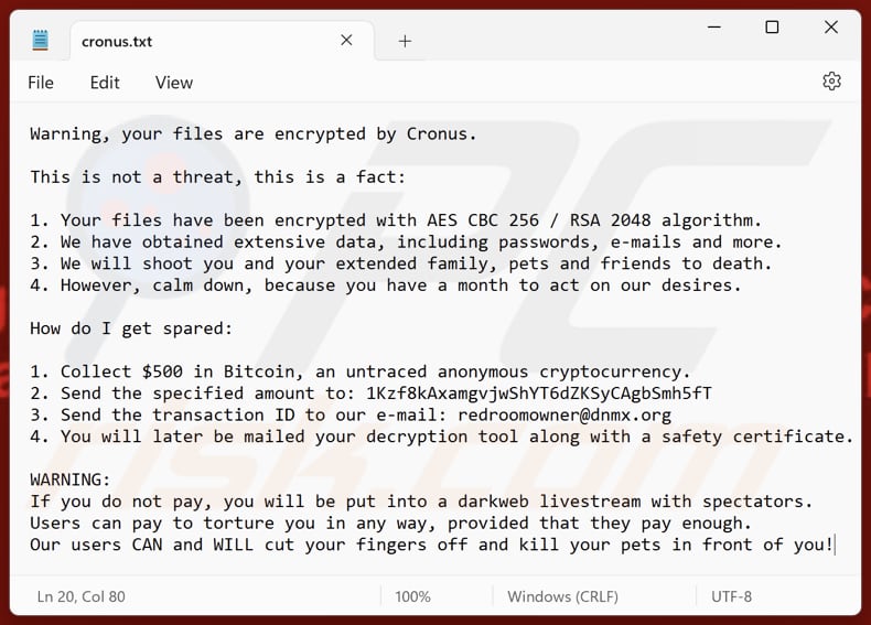 Cronus ransomware ficheiro de texto (cronus.txt)