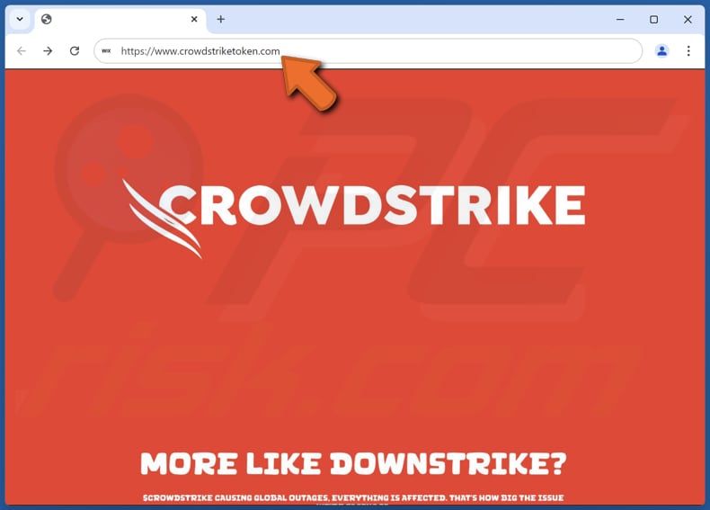 Sítio Web da fraude CrowdStrike que promove o token CrowdStrike