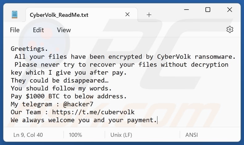 CyberVolk ransomware ficheiro de texto (CyberVolk_ReadMe.txt)