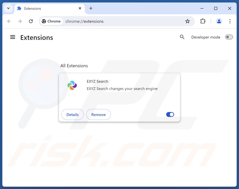 Remoção das extensões do Google Chrome relacionadas com o exyzsearch.com