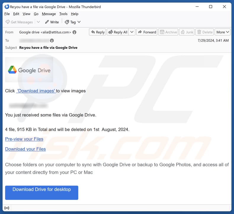 Google Drive campanha de spam por correio eletrónico