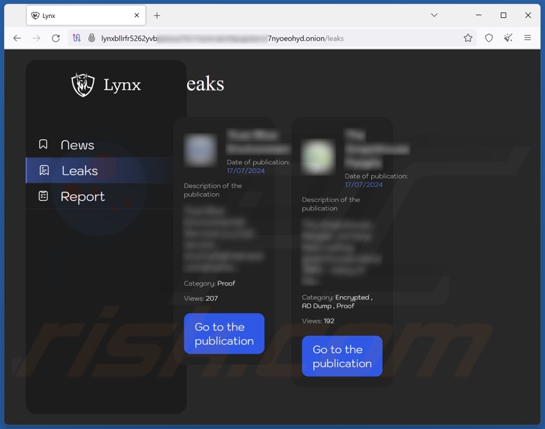 Lynx ransomware sítio de fuga de dados