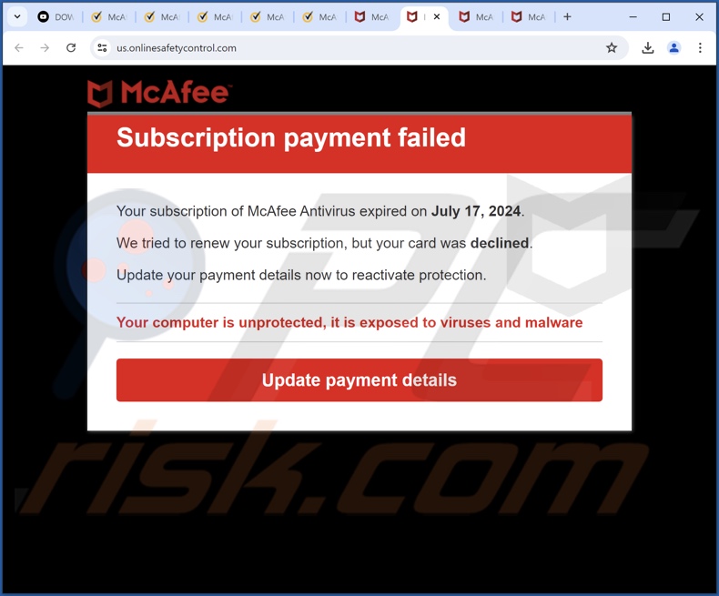 McAfee - Subscription Payment Failed fraude