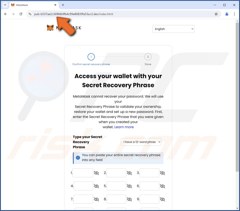 MetaMask Log-In Attempt Página de phishing do Email Scam