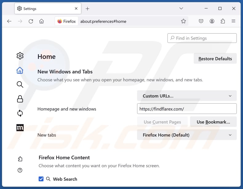 Remoção do sequestrador de navegador Microsoft Edge da página inicial do Mozilla Firefox