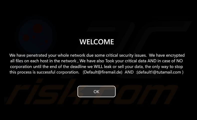 Risen ransomware pre-login screen