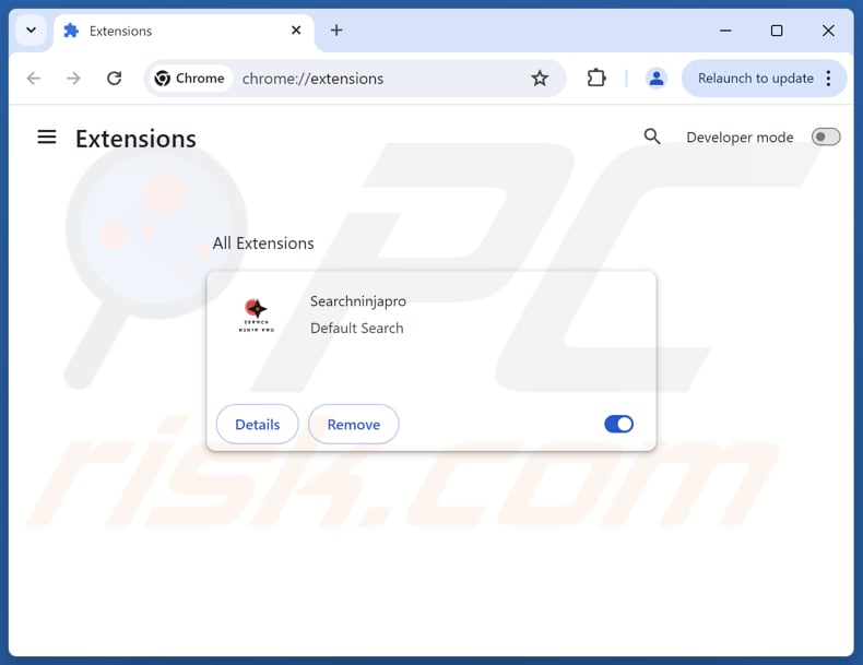 Remoção das extensões do Google Chrome relacionadas com o searchninjapro.com