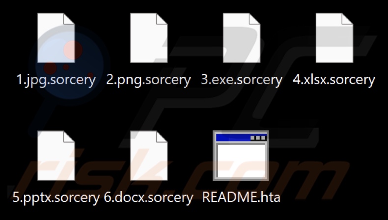 Ficheiros encriptados por Sorcery ransomware (extensão .sorcery)