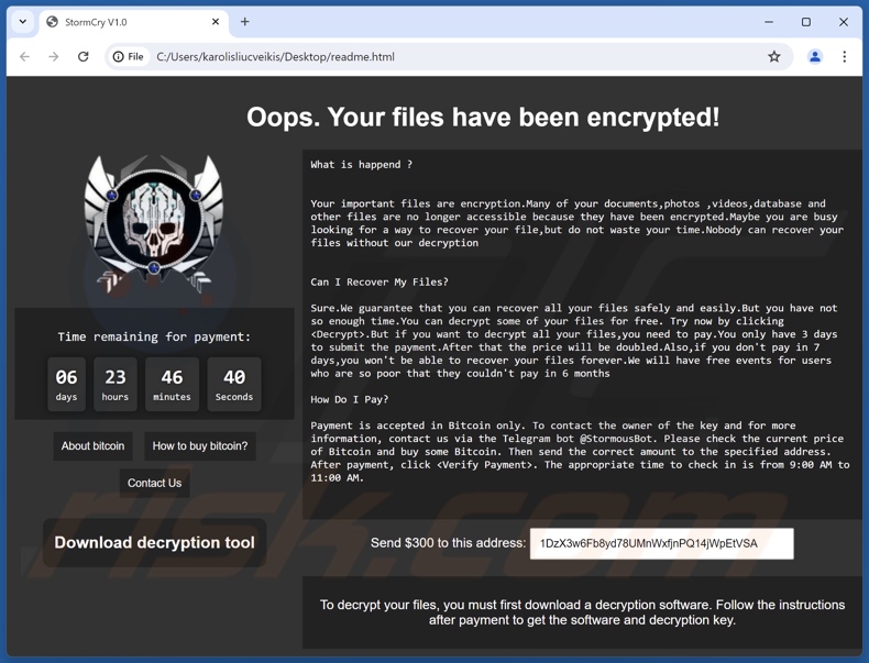 StormCry (Stormous) ransomware nota de resgate (readme.html)