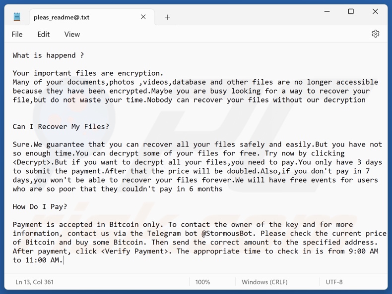 StormCry (Stormous) ransomware ficheiro de texto (pleas_readme@.txt)