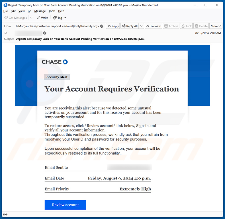 Chase - Account Verification burla por correio eletrónico (2024-08-19)