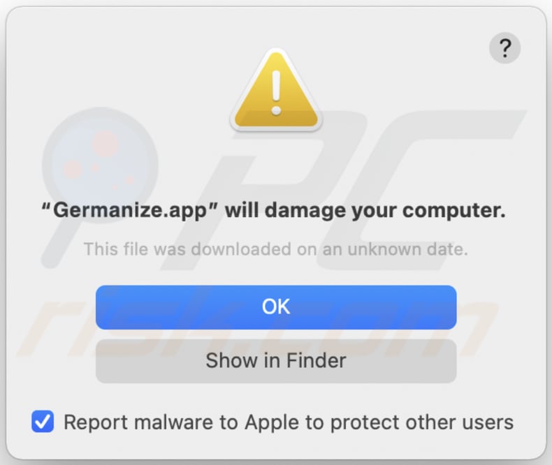 Aviso de adware Germanize.app